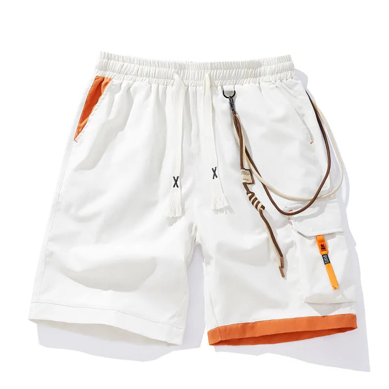 Men's plus size bamboo fibre sports shorts in a loose, straight-leg fit on a hanger