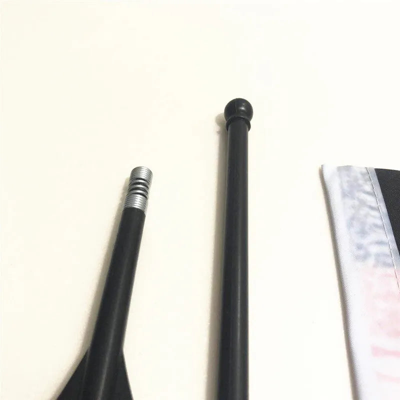 Cycling handlebar flag pole with square polyester flag mounted on bicycle