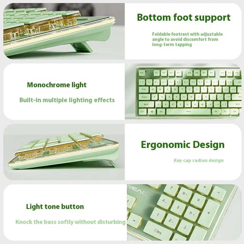 Prewalker V3 wired keyboard and mouse set in retro green colour on office desk