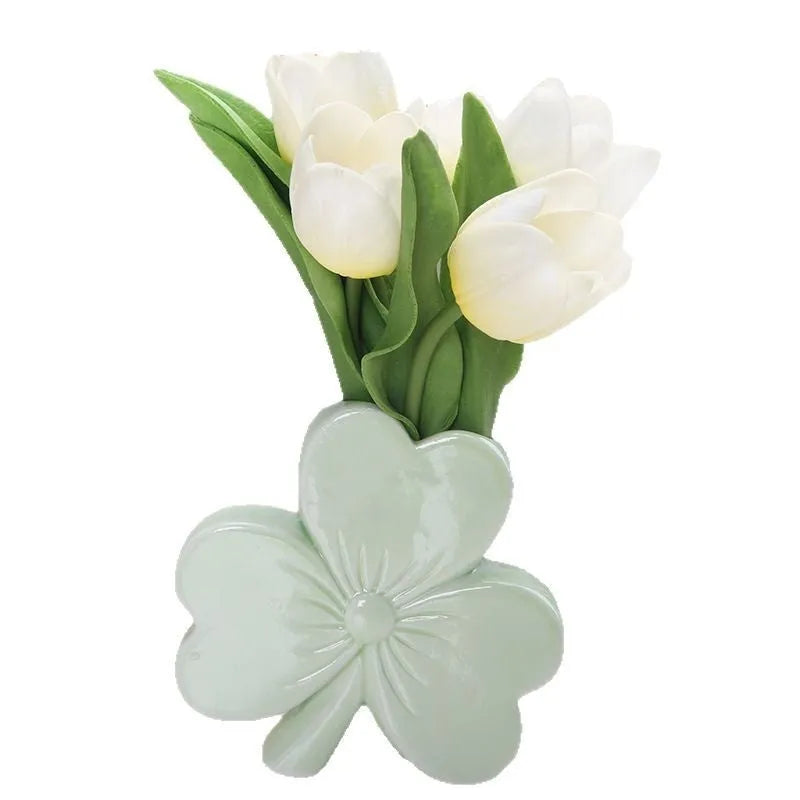 White porcelain ceramic desktop vase with European styling in light green colour