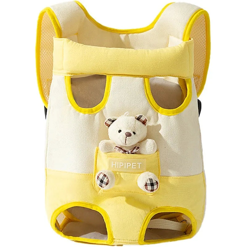 Cartoon animal design pet chest bag with colourful stitching on soft canvas material