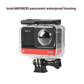 Transparent Insta360 One RS waterproof case showing dual lens openings and clear polycarbonate construction
