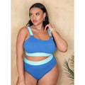Women's high waist one-piece swimsuit in solid colour with decorative stitching