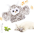 Grey automatic chirping owl cat toy with flapping wings on USB charging cable
