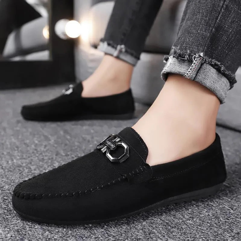 Men's black and grey casual shoes with suede upper and rubber sole for summer wear