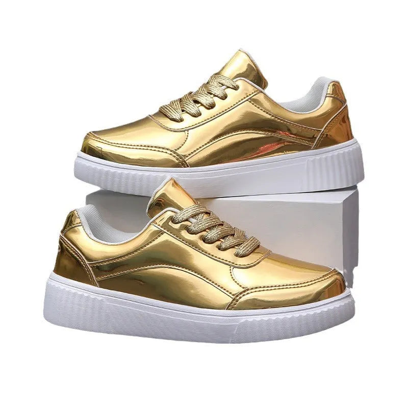 Gold sequins platform sneakers with round toe and 3-5cm heel height