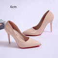 Women's solid colour stiletto heel pumps with pointed toe and shallow mouth design.