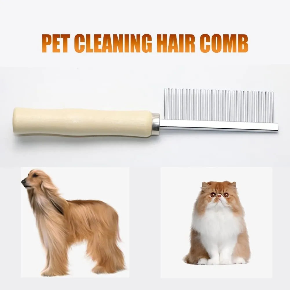Wooden handle pet grooming comb for dogs and cats with round teeth
